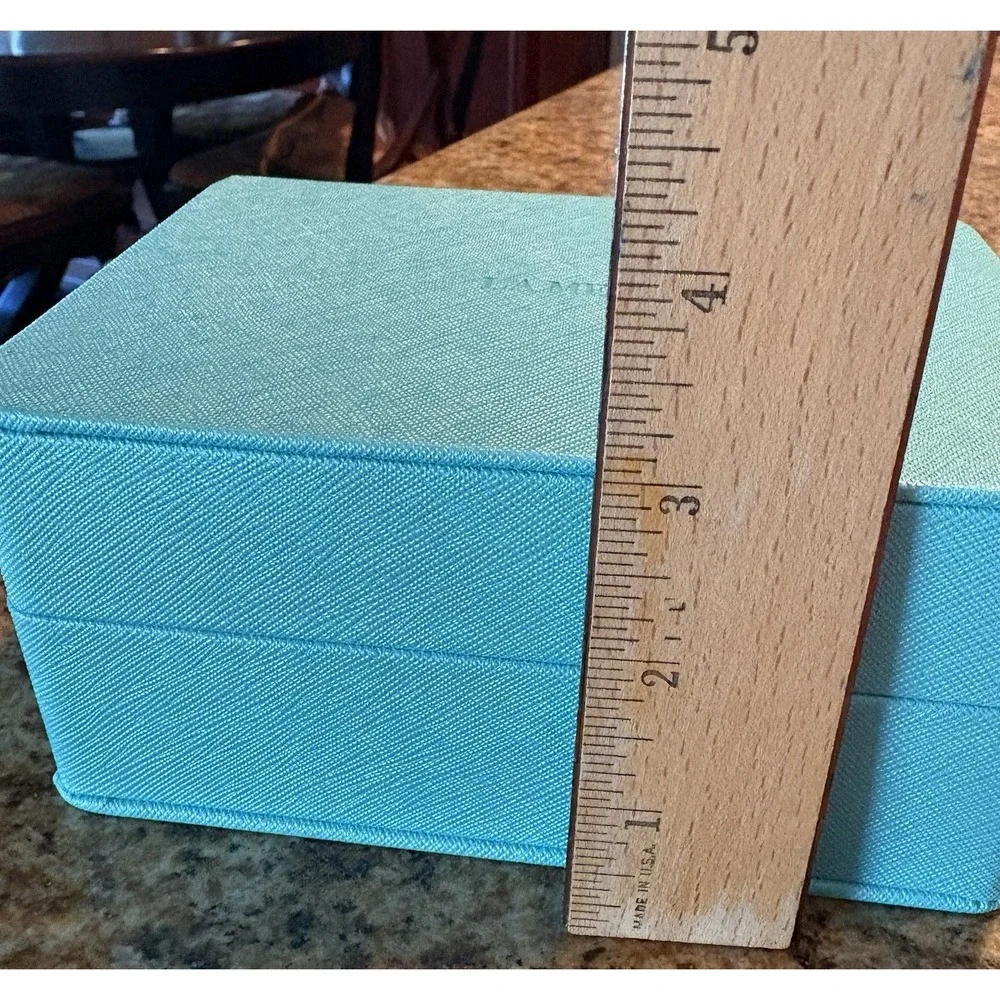LA MER Aqua Blue Velvet Hinged Travel Jewelry Makeup Storage Box New 6